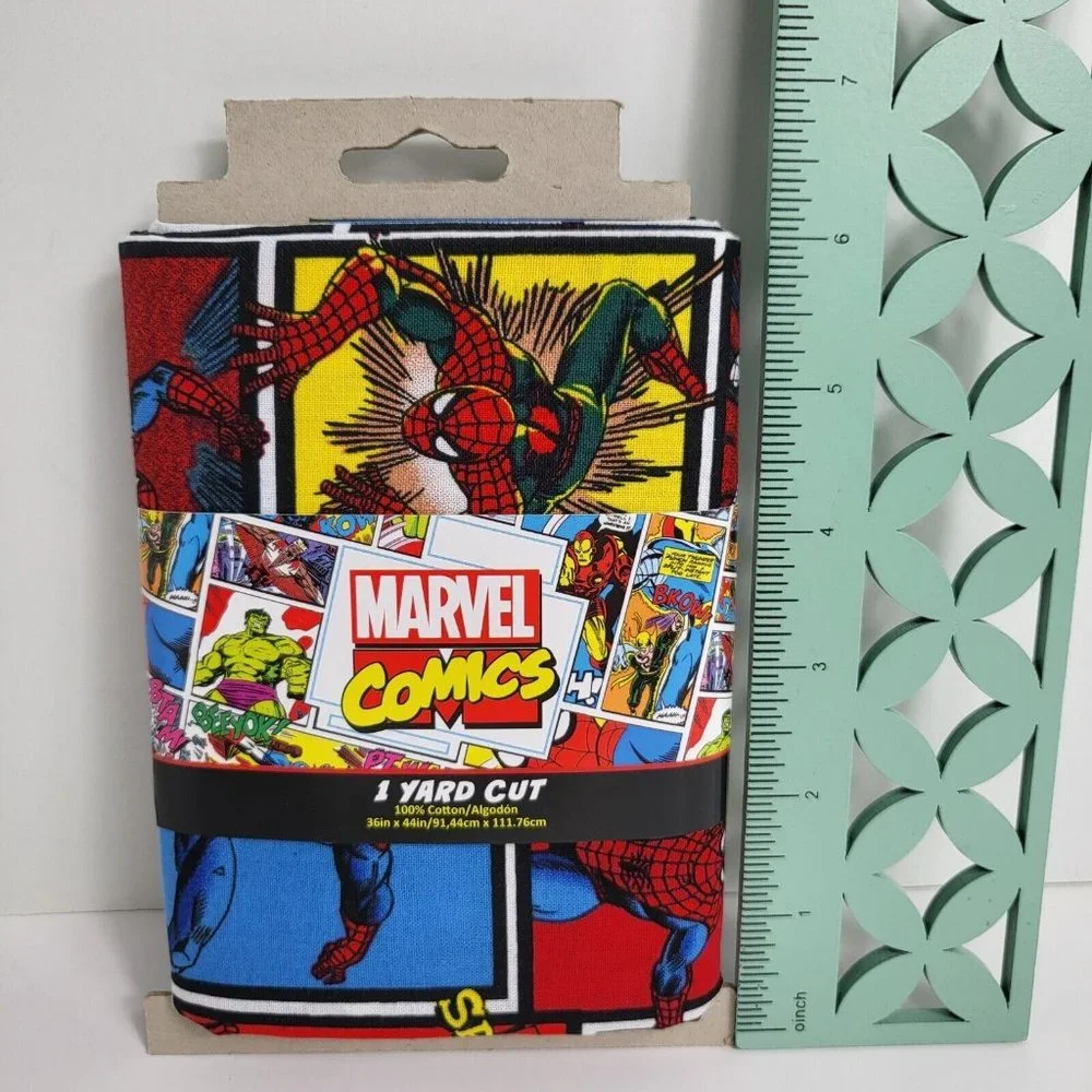 Marvel Comic Book Print Spiderman Cut Fabric 1 Yard 100% Cotton 36" X 44" Heroes - Picture 4 of 14